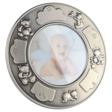 Dåbsramme med bamser i fortinnet - 17 cm