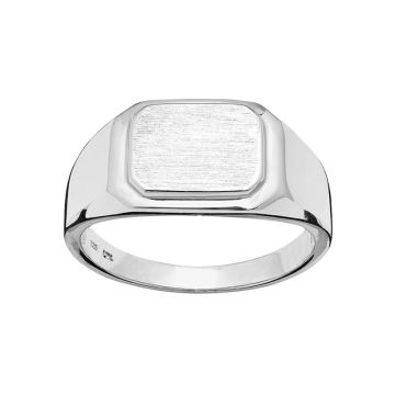 Herrering med matbørstet plade i sølv