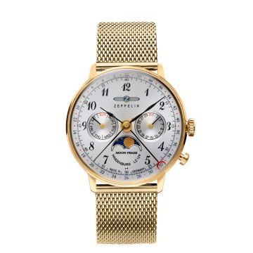 Zeppelin LZ 129 Hindenburg Moonphase dameur i guldfarvet -Ø36