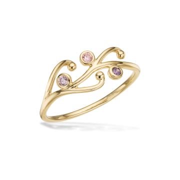 Scrouples ring i 8 kt guld med pink og lilla cubic zirkonia