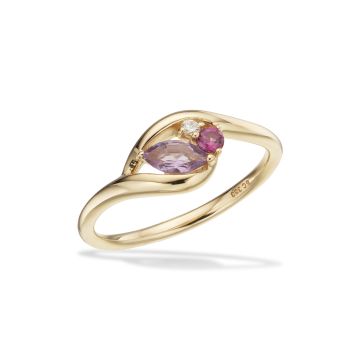 Scrouples ring i 8 kt guld med lavendel og klar cubic zirkonia