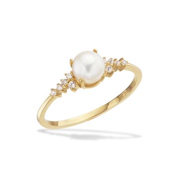 Scrouples ring i 8 kt guld med perle og cubic zirkonia