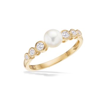 Scrouples ring i 8 kt guld med perle og zirkonia