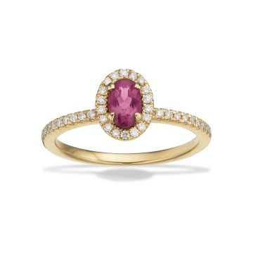 Diana roset ring i 14 kt guld med turmalin og brillanter - i  alt 0,17ct W/SI