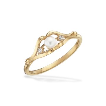 Scrouples ring i 8 kt guld med zirkonia og perle
