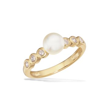 Scrouples ring i guldbelagt med perle og zirkonia