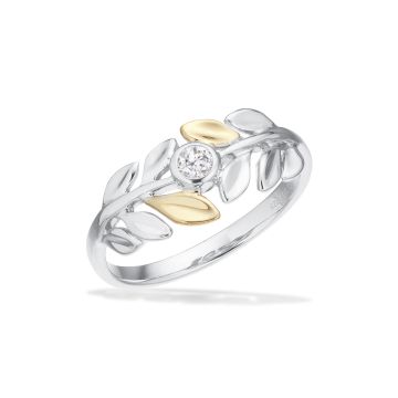 Scrouples blad ring i sølv og guld guld med zirkonia