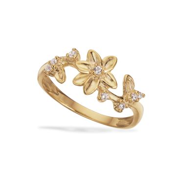 Scrouples ring i forgyldt med blomster og zirkonia
