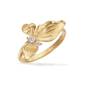 Scrouples ring i forgyldt med blomst og zirkonia