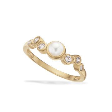 Scrouples ring i forgyldt med zirkonia og perle