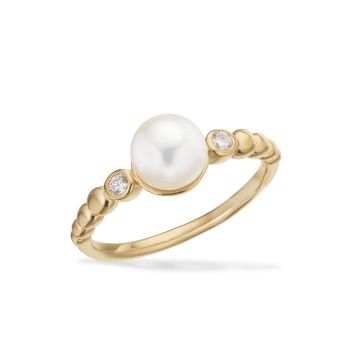 Scrouples ring i forgyldt med zirkonia og perle