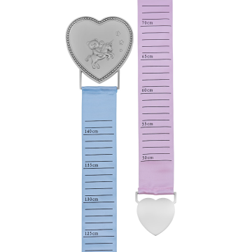 Fortinnet målebånd m. lyserød og lyseblåt bånd 