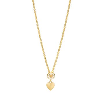  Lund Copenhagen Marguerit hjerte halskæde, forgyldt med hvid emalje