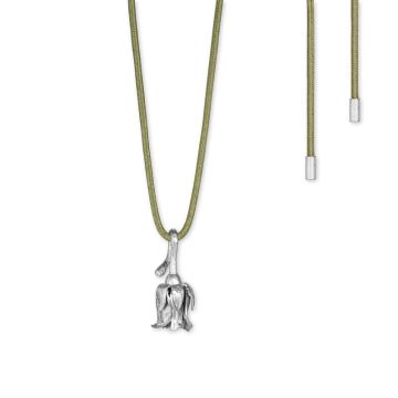 Flora Danica Rose vedhæng i sølv med oliven silkesnor