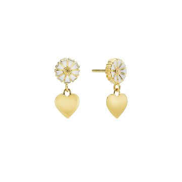 Lund Copenhagen Marguerit hjerte ørestikker, forgyldt med hvid emalje