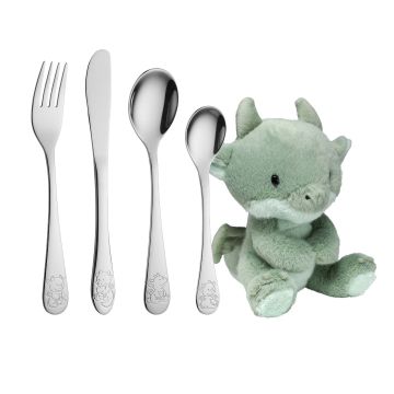 Barnebestik med drage i stål - inkl tøjdyr