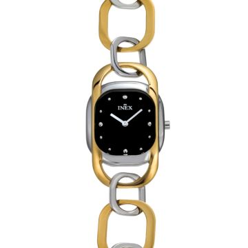 INEX armbåndsur - bicolour med lænke, sort skive, Ø 25