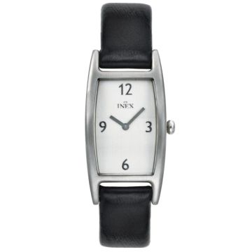 INEX dameur - stål med sort læderrem og hvid skive
