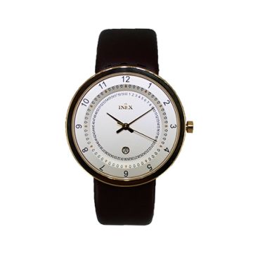 INEX dameur- guldfarvet stål med brun rem