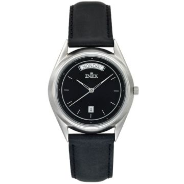 INEX dameur - stål med sort rem, dato og ugedag, sort skive Ø 38