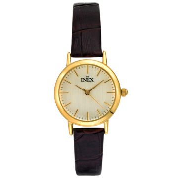  INEX dameur - double med brun rem, guld skive Ø 25