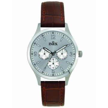 Inex herreur i stål, dato med brun rem