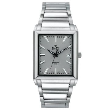 INEX armbåndsur i stål med lænke, sølv skive