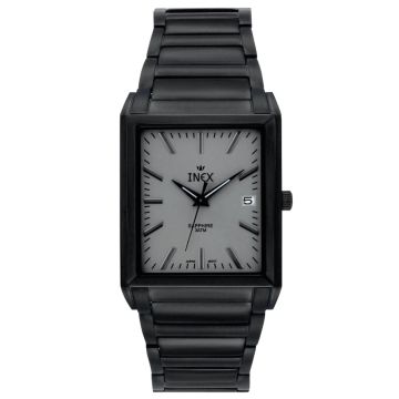 INEX armbåndsur - sort stål med lænke, sølv skive