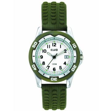 CLUB børneur - Chrom med mørkegrøn gummi rem