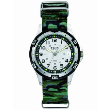 Club børneur, crom med grøn army rem