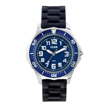 Club børneur, crom med sort rem, 10 atm