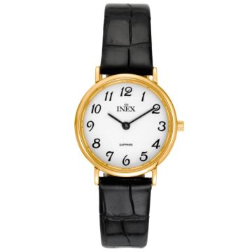 INEX dameur - double med sort rem, hvid skive Ø 25