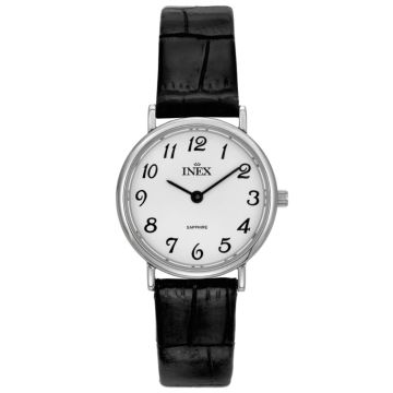 INEX dameur - stål med sort rem, hvid skive Ø 25