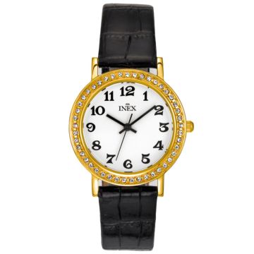 INEX krystal dameur- double med læderrem, Ø 32