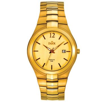 INEX herreur i guldfarvet stål med lænke, gylden urskive Ø 38