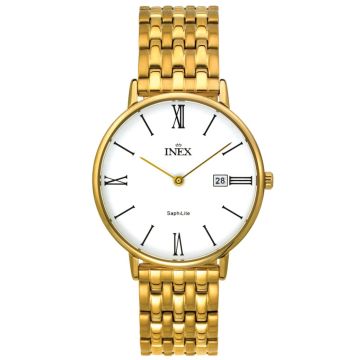 INEX Herreur i double med lænke, hvid urskive med dato, Ø 38