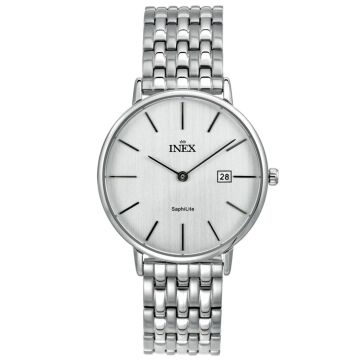 INEX Herreur i stål med lænke, grå urskive med dato, Ø 38