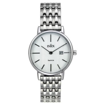 INEX dameur, Ø 30 stål med lænke, hvid skive og dato