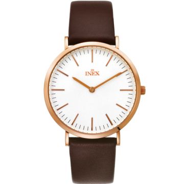 INEX dameur - rosa med brun rem, hvid skive Ø 37