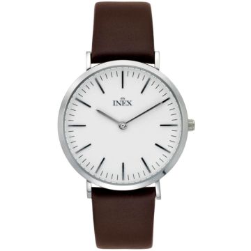 INEX dameur - stål med brun rem, hvid skive Ø 37