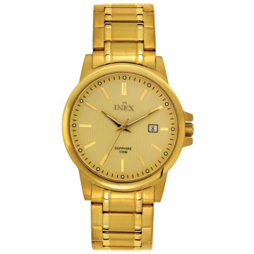Inex herreur i guldfarvet stål med lænke, hvid urskive og dato