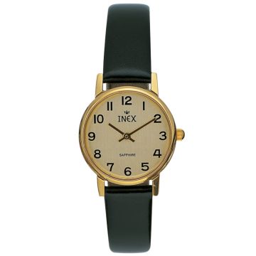 INEX dameur - double med sort rem, gylden skive Ø 25