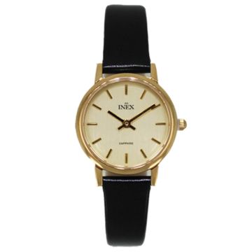 INEX dameur - double med sort rem, gylden skive Ø 25