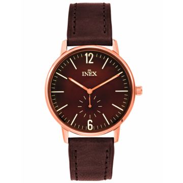 INEX armbåndsur - rosaguld med brun rem, brun skive, Ø 40
