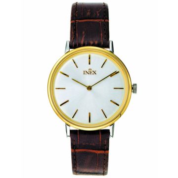 INEX herreur i tofarvet stål med burn rem, sølv skive Ø38