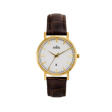 Inex dameur i guldfarvet stål med rem + dato