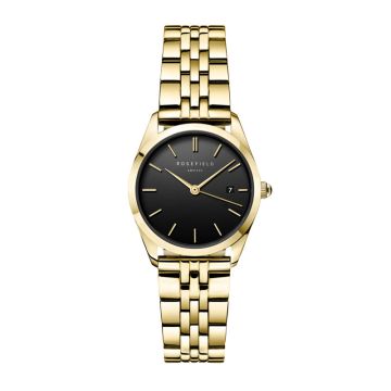 Rosefield The Ace XS dameur i guldfarvet med lænke og sort skive - Ø29