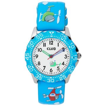 Club Børneur med helikopter, lyseblå rem