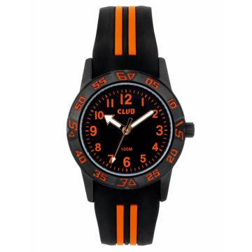 Club børneur sort med orange rem, 10 atm