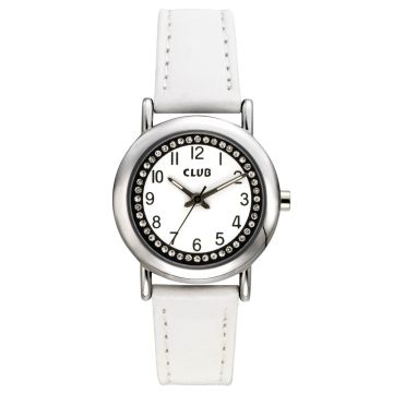 Club børneur med sten og hvid rem, 10 atm